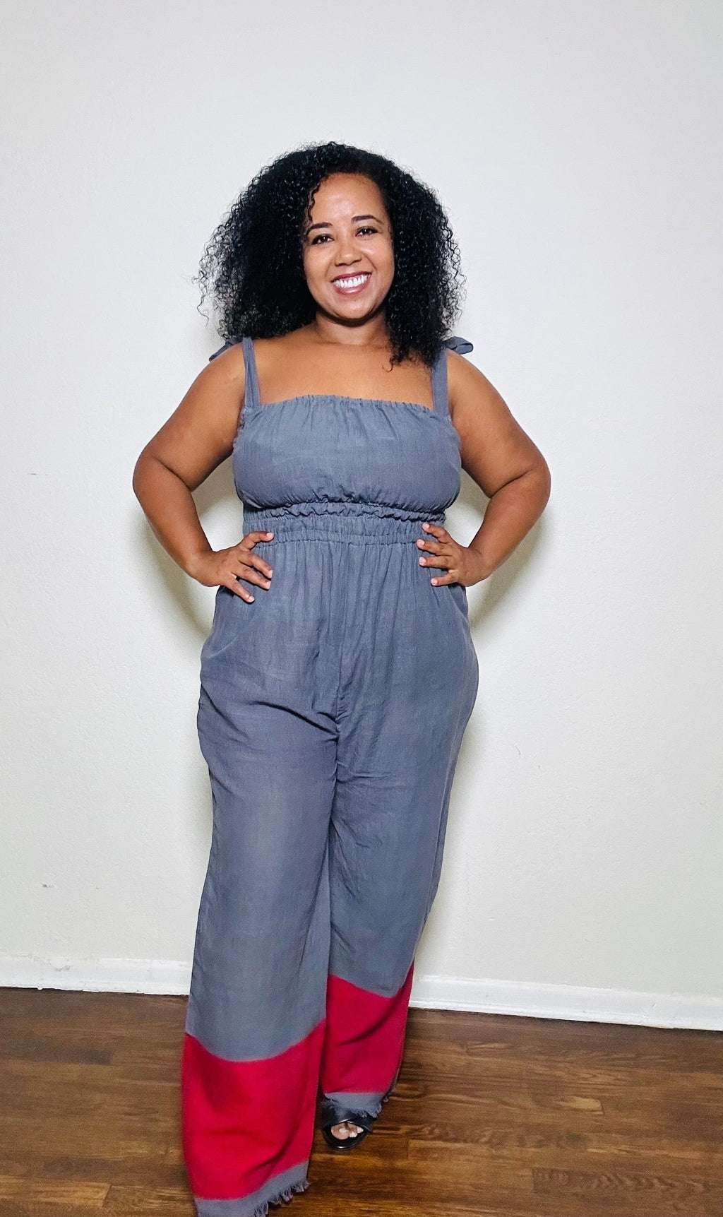 ShopYego Jumpsuits Grey w/ Rose Red Sebie Jumpsuit