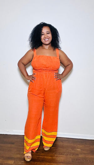 ShopYego Jumpsuits Pumpkin Orange with Yellow Blen Jumpsuit